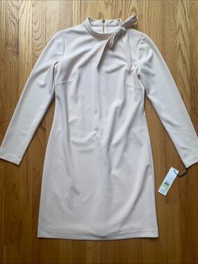 Calvin Klein Blush Pink Long-Sleeve Tie-Neck Shift Dress